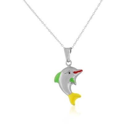 925 Sterling Silver 3D Niebiesko-biała emalia Ryba Urok Wisiorek Naszyjnik