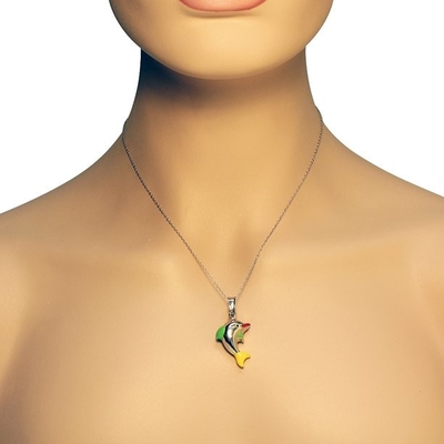 925 Sterling Silver 3D Emalia Delfin Urok Wisiorek Naszyjnik