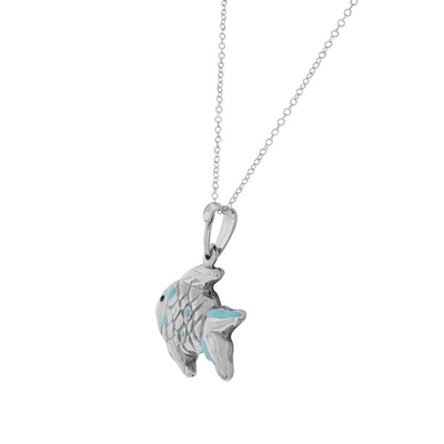 925 Sterling Silver 3D Niebiesko-biała emalia Ryba Urok Wisiorek Naszyjnik