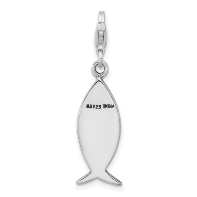 Karat w karatach Sterling Silver polerowane wykończenie emaliowane z nasionami gorczycy Ichthus Fish Charm wisiorek