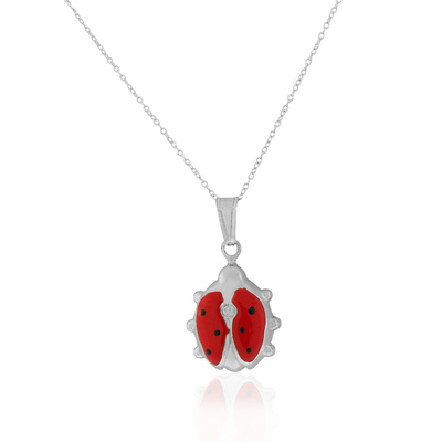 925 Sterling Silver 3D Czerwona Emalia Biedronka Charm Wisiorek Naszyjnik