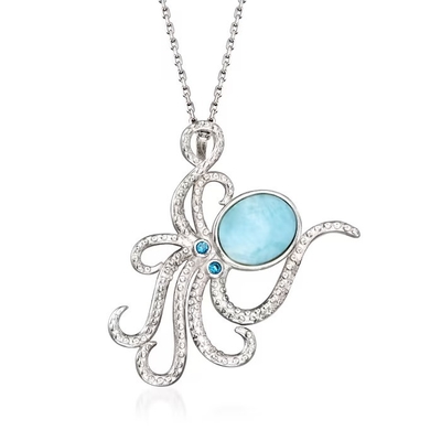 Naszyjnik Larimar Octopus ze srebra próby 925 z akcentami CZ