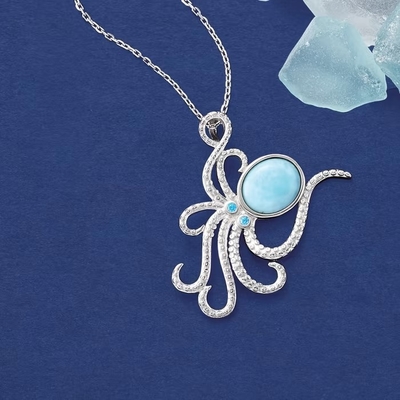 Naszyjnik Larimar Octopus ze srebra próby 925 z akcentami CZ