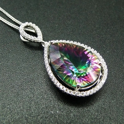 Moda 10 MM Trillion Cut Mystic Topaz Wisiorek Naszyjnik CZ Kamień Wielu Kolor Dainty Łańcuch Naszyjnik