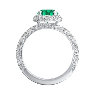 Halo Jewelry Round Cut Wedding Rings Lab Utworzono zielony szmaragdowy pierścionek zaręczynowy