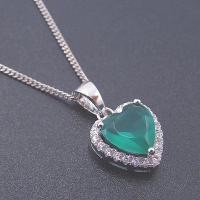 Gorąca sprzedaż 925 Sterling Silver Heart Shaped zielona cyrkonia zestawy biżuterii dla kobiety mody prezent