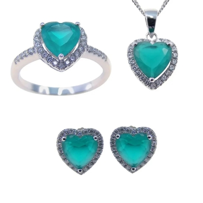 Gorąca sprzedaż 925 Sterling Silver Heart Shaped zielona cyrkonia zestawy biżuterii dla kobiety mody prezent
