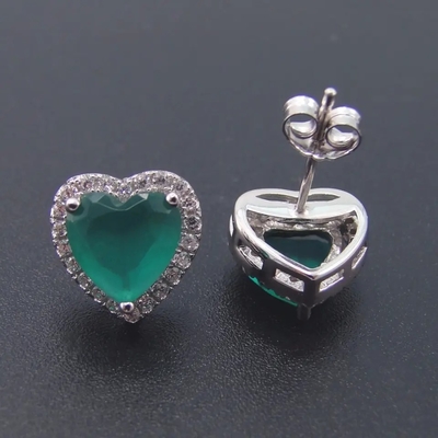 Gorąca sprzedaż 925 Sterling Silver Heart Shaped zielona cyrkonia zestawy biżuterii dla kobiety mody prezent