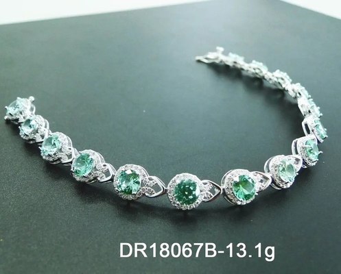 925 Sterling Silver Elegancka bransoletka damska Pave Ustawienie Bransoletka z zielonego Spinelu