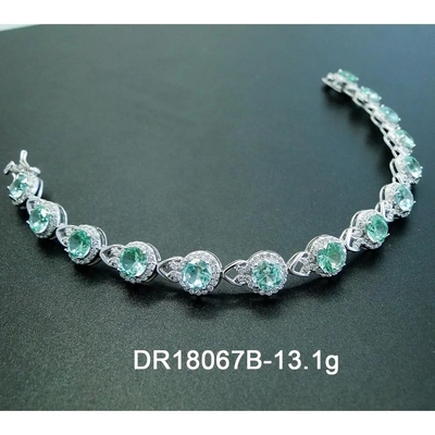 925 Sterling Silver Elegancka bransoletka damska Pave Ustawienie Bransoletka z zielonego Spinelu