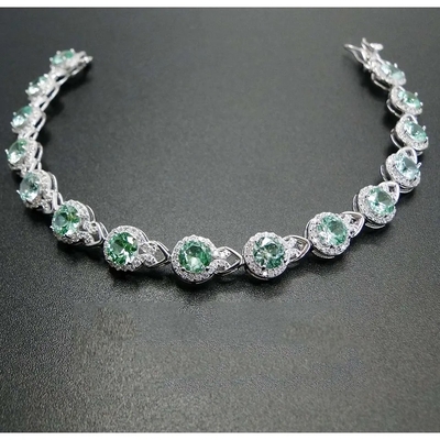 925 Sterling Silver Elegancka bransoletka damska Pave Ustawienie Bransoletka z zielonego Spinelu