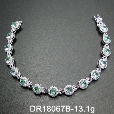 925 Sterling Silver Elegancka bransoletka damska Pave Ustawienie Bransoletka z zielonego Spinelu