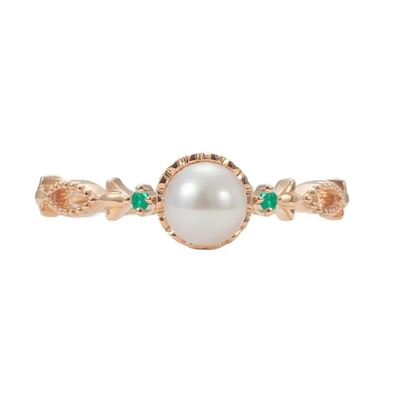 Platerowany naturalny pierścionek zaręczynowy słodkowodny okrągły Cut Pearl Green Emerald Vintage w srebrze