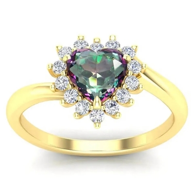 14-karatowe różowe złoto pozłacane pierścionki zaręczynowe z kamieniami szlachetnymi Halo Cut Mystic Topaz White CZ