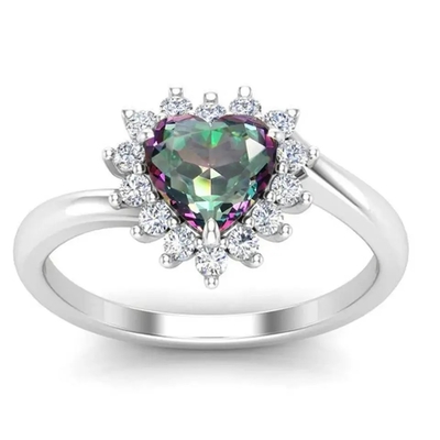 14-karatowe różowe złoto pozłacane pierścionki zaręczynowe z kamieniami szlachetnymi Halo Cut Mystic Topaz White CZ