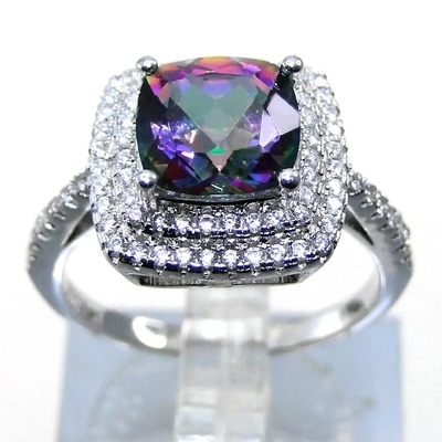 14-karatowe różowe złoto pozłacane pierścionki zaręczynowe z kamieniami szlachetnymi Halo Cut Mystic Topaz White CZ