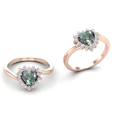 14-karatowe różowe złoto pozłacane pierścionki zaręczynowe z kamieniami szlachetnymi Halo Cut Mystic Topaz White CZ