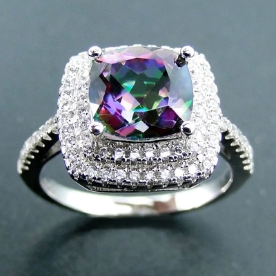 14-karatowe różowe złoto pozłacane pierścionki zaręczynowe z kamieniami szlachetnymi Halo Cut Mystic Topaz White CZ