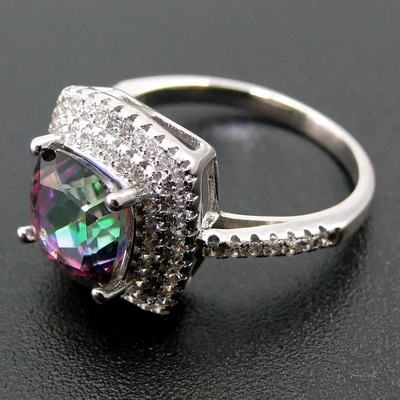 925 Serling Silver Jewelry Sets Pierścionek zaręczynowy z Mystic Topaz
