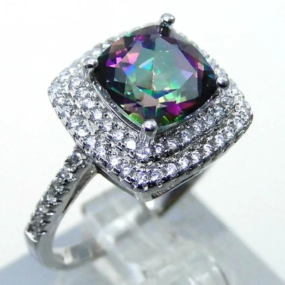 925 Serling Silver Jewelry Sets Pierścionek zaręczynowy z Mystic Topaz