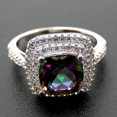 925 Serling Silver Jewelry Sets Pierścionek zaręczynowy z Mystic Topaz