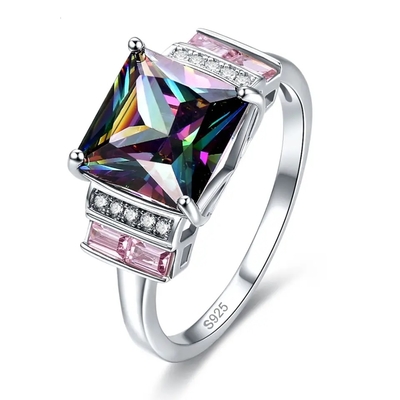 Hurtownia biżuterii ze srebra próby 925 Kwadratowy kształt Mystic Topaz Srebrny pierścionek