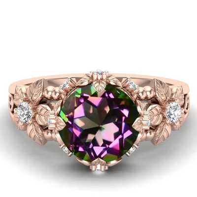14-karatowe pozłacane srebro Vintage Art Round Cut Mystic White Topaz Gemstone Pierścionki zaręczynowe