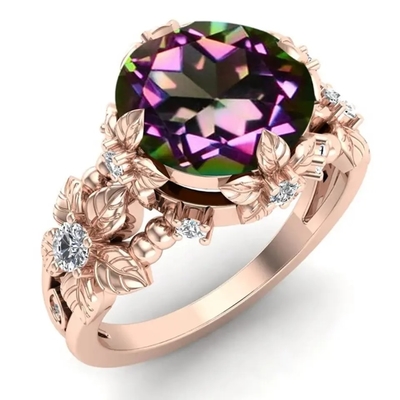 925 Sterling Silver 14K złota biżuteria pierścionek z tanzanitem okrągły brylantowy szlif tanzanit diament pasjans pierścionek