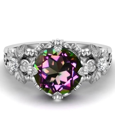 14-karatowe pozłacane srebro Vintage Art Round Cut Mystic White Topaz Gemstone Pierścionki zaręczynowe