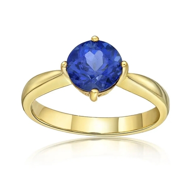 925 Sterling Silver 14K złota biżuteria pierścionek z tanzanitem okrągły brylantowy szlif tanzanit diament pasjans pierścionek