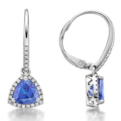 925 Sterling Silver Solitaire Blue Tanzanit Kolczyki Biżuteria CZ Tiny Classic Trillion Cut Tanzanit Stadniny Kolczyki