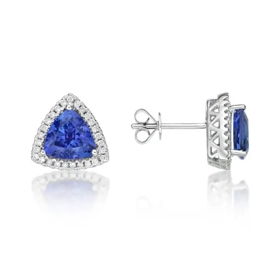 925 Sterling Silver Solitaire Blue Tanzanit Kolczyki Biżuteria CZ Tiny Classic Trillion Cut Tanzanit Stadniny Kolczyki