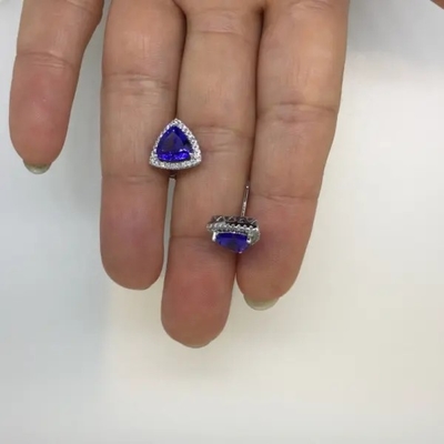 925 Sterling Silver Solitaire Blue Tanzanit Kolczyki Biżuteria CZ Tiny Classic Trillion Cut Tanzanit Stadniny Kolczyki