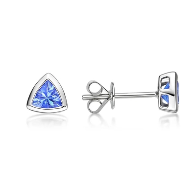 925 Sterling Silver Solitaire Blue Tanzanit Kolczyki Biżuteria CZ Tiny Classic Trillion Cut Tanzanit Stadniny Kolczyki