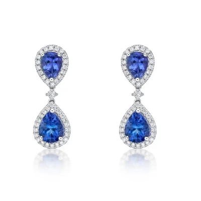 925 Sterling Silver Blue Color Tanzanit Stone Jewelry Podwójne kolczyki w kształcie gruszki