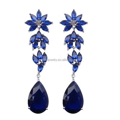 925 Sterling Silver Blue Color Tanzanit Stone Jewelry Podwójne kolczyki w kształcie gruszki