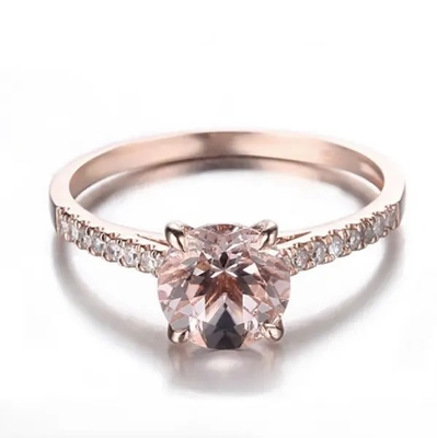 Hurtownia Fabryka 925 Sterling Silver Biżuteria Różowe Złoto Morganite Pierścionek Okrągły Cut Różowy Morganite Pierścionek zaręczynowy