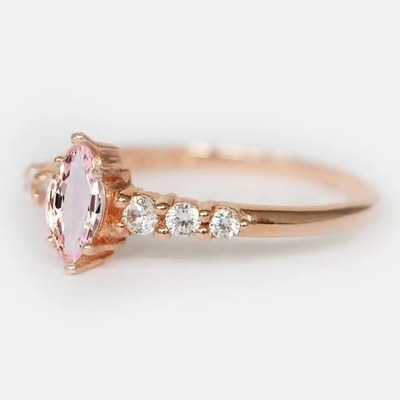 Zaręczynowy minimalistyczny design Marquise Cut Pink Morganite S925 srebrny pierścionek z biżuterią dla kobiet