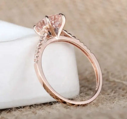 Hurtownia Fabryka 925 Sterling Silver Biżuteria Różowe Złoto Morganite Pierścionek Okrągły Cut Różowy Morganite Pierścionek zaręczynowy