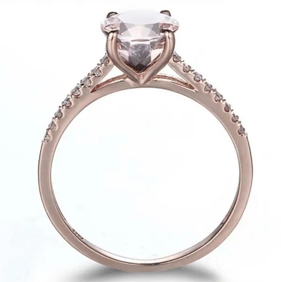 Hurtownia Fabryka 925 Sterling Silver Biżuteria Różowe Złoto Morganite Pierścionek Okrągły Cut Różowy Morganite Pierścionek zaręczynowy