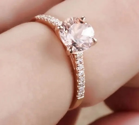 Hurtownia Fabryka 925 Sterling Silver Biżuteria Różowe Złoto Morganite Pierścionek Okrągły Cut Różowy Morganite Pierścionek zaręczynowy