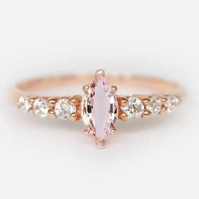 Zaręczynowy minimalistyczny design Marquise Cut Pink Morganite S925 srebrny pierścionek z biżuterią dla kobiet