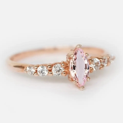 Zaręczynowy minimalistyczny design Marquise Cut Pink Morganite S925 srebrny pierścionek z biżuterią dla kobiet