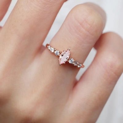 Zaręczynowy minimalistyczny design Marquise Cut Pink Morganite S925 srebrny pierścionek z biżuterią dla kobiet