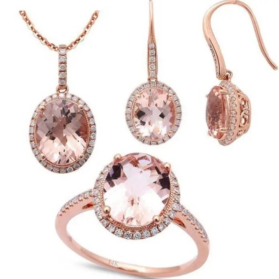 925 Sterling Silver Round Shape Rose Gold Platedt Morganite Kolczyki mankietowe