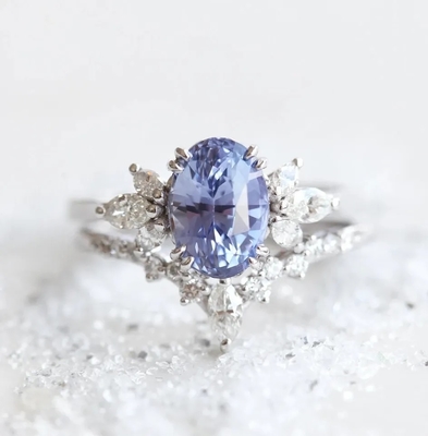 S925 Rose Gold Oval Lawenda Sapphire Side Cz Pierścionek zaręczynowy Obietnica Elegancka biżuteria