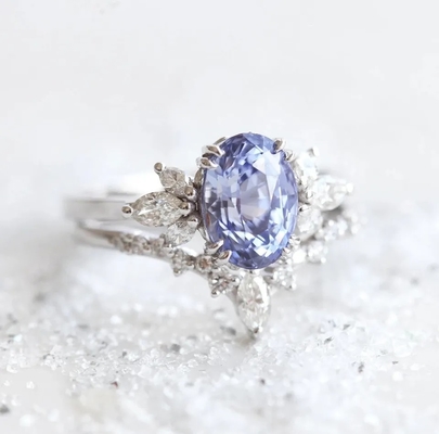 S925 Rose Gold Oval Lawenda Sapphire Side Cz Pierścionek zaręczynowy Obietnica Elegancka biżuteria