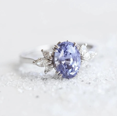 S925 Rose Gold Oval Lawenda Sapphire Side Cz Pierścionek zaręczynowy Obietnica Elegancka biżuteria