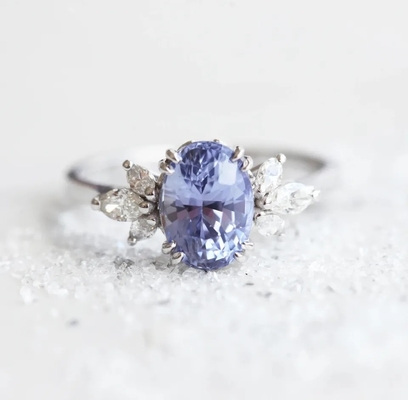 S925 Rose Gold Oval Lawenda Sapphire Side Cz Pierścionek zaręczynowy Obietnica Elegancka biżuteria