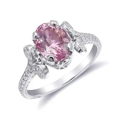 2,11 karatów S925 Sterling Silver naturalny różowy szafir Cz pierścionek zaręczynowy Moissanite